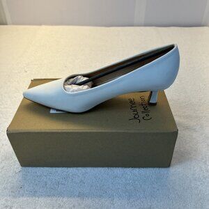 Journee Collection Celica Slip On Kitten Heel Pumps White SZ 7.5 WD New in Box